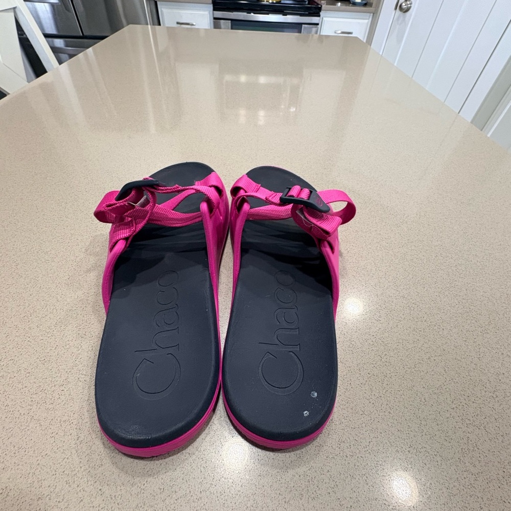 Chaco Pink and Black Slide Sandals - Picture 5 of 9